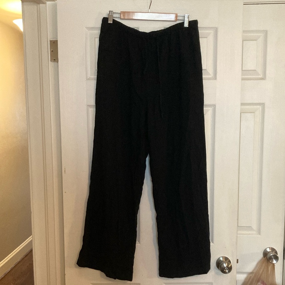 Black Wide Leg Pants Linen Blend
